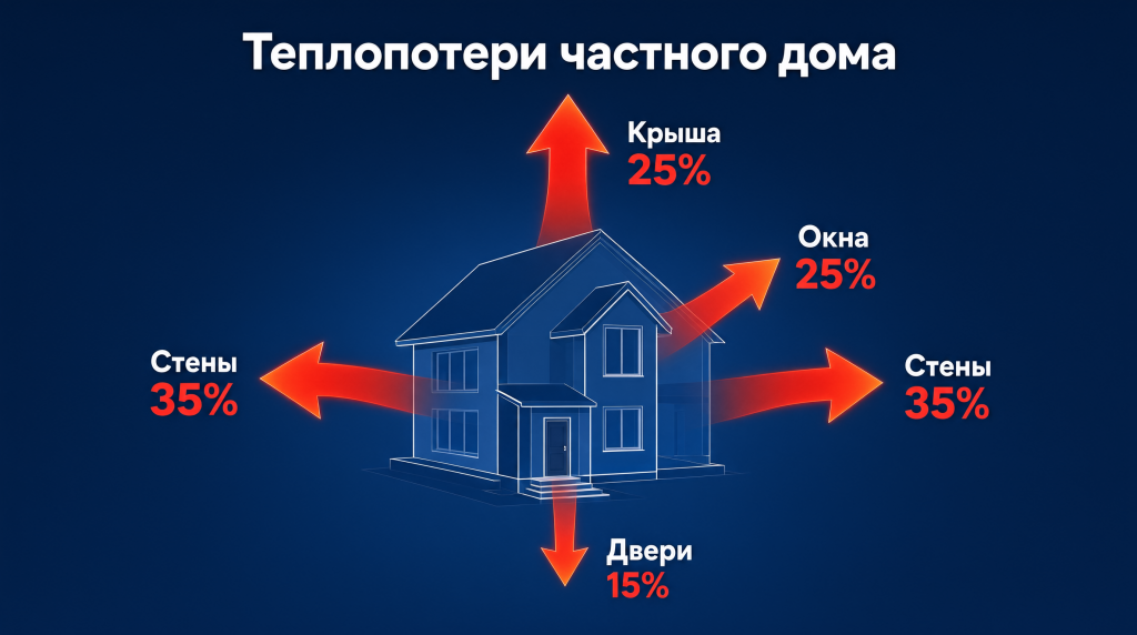 Теплопотери зимой частного дома