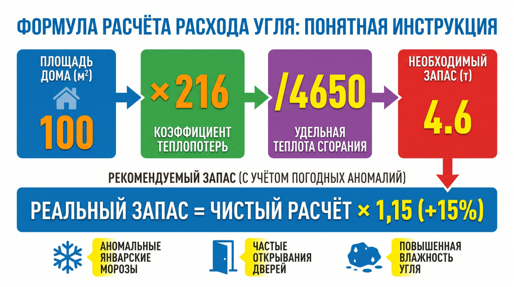 Формула расчета Сколько нужно тонну угля на зиму